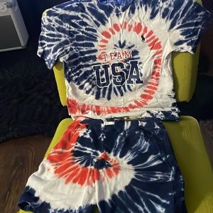 Boys polo by Ralph Lauren Team, USA, tie-dye short set